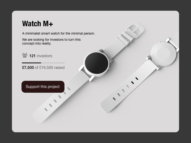 Crowdfunding page for a fictional smartwatch  
                                        