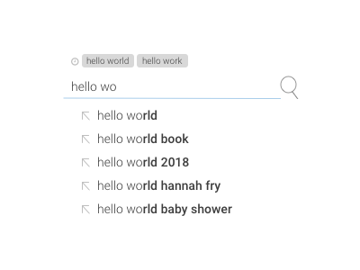 Search bar with suggestions based on 'hello wo'