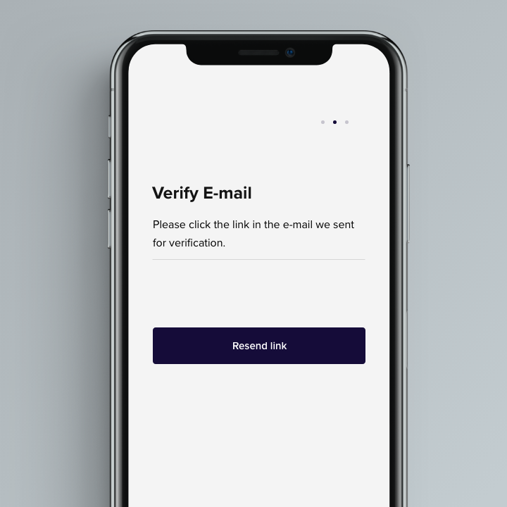 Screen asking users to verify their email by opening the link in their email