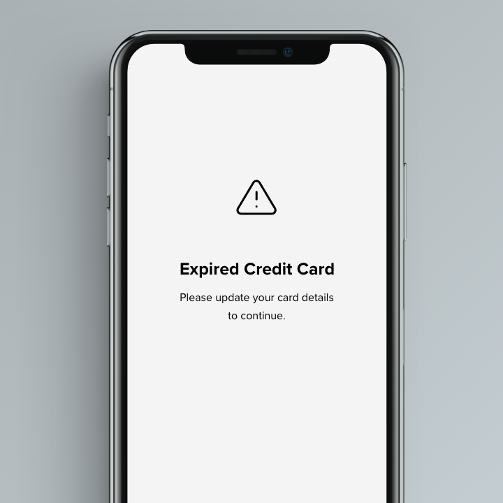 System message asking user to update their credit card details